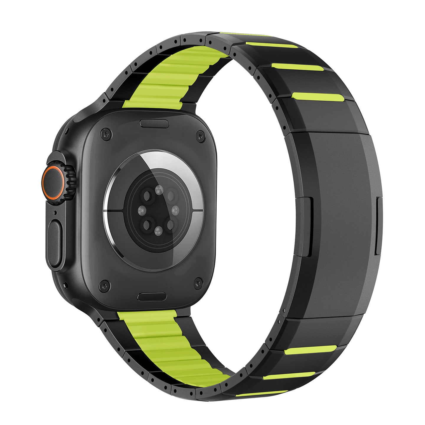 Curved Two-Tone Stainless Steel Watch Band With Side-Release Buckle