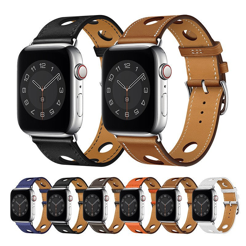Genuine Leather Watch Band with Holes, Suitable for Apple Watch