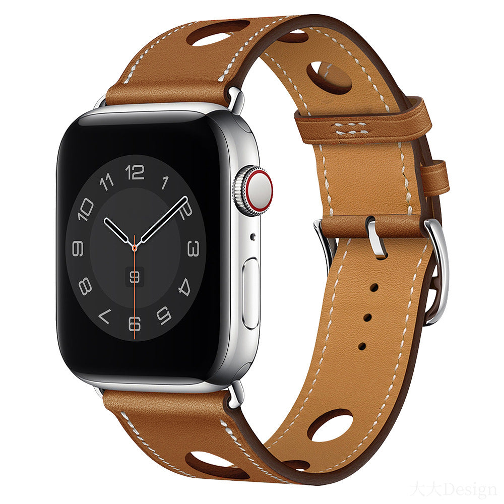 Genuine Leather Watch Band with Holes, Suitable for Apple Watch