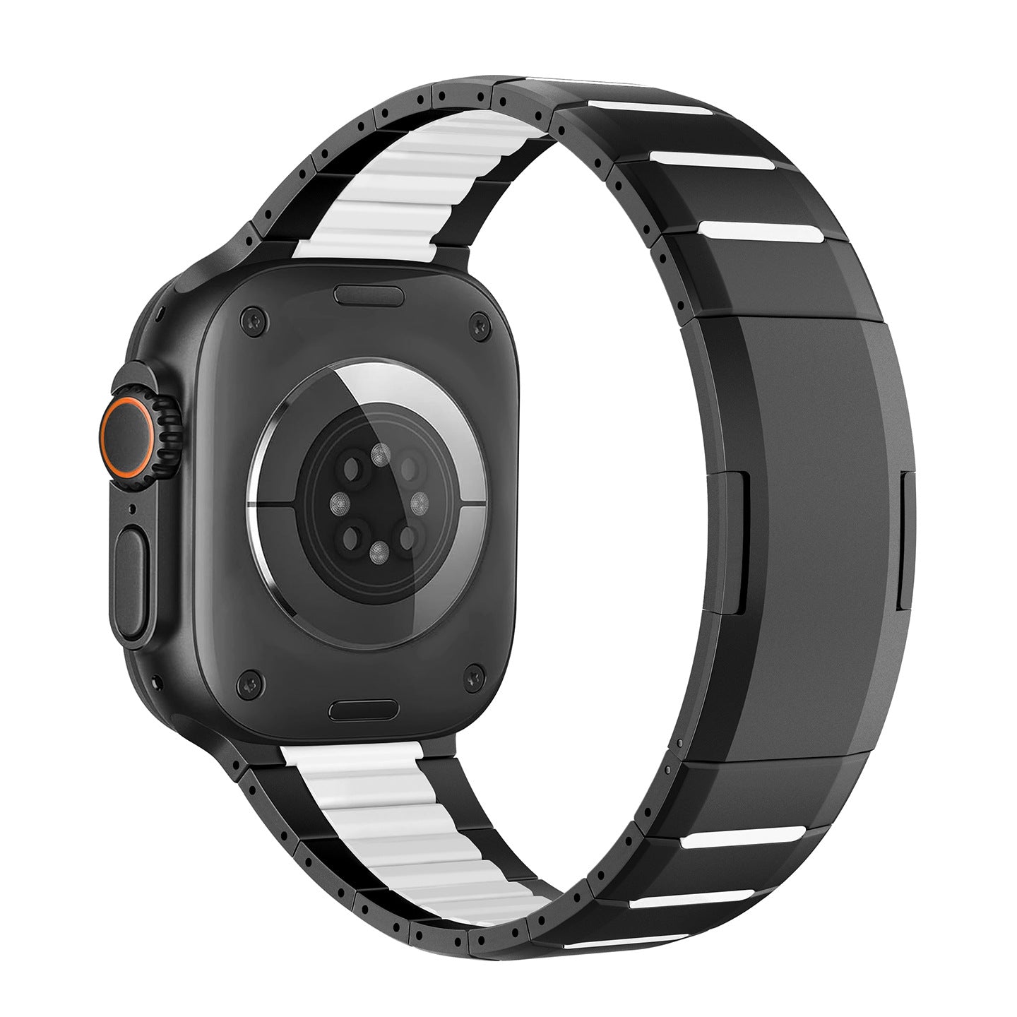 Curved Two-Tone Stainless Steel Watch Band With Side-Release Buckle