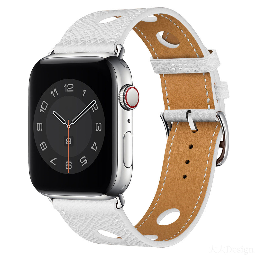 Genuine Leather Watch Band with Holes, Suitable for Apple Watch