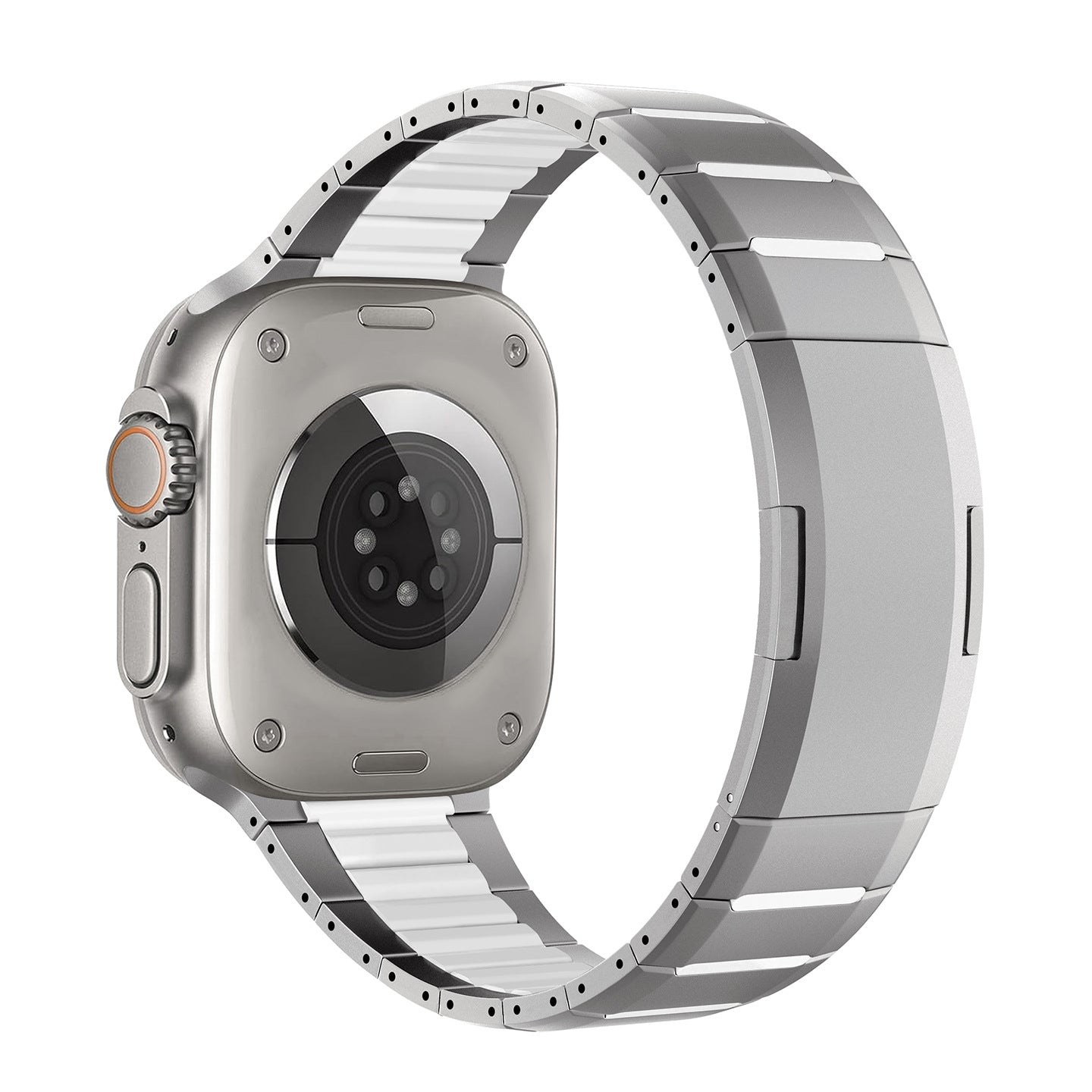 Curved Two-Tone Stainless Steel Watch Band With Side-Release Buckle