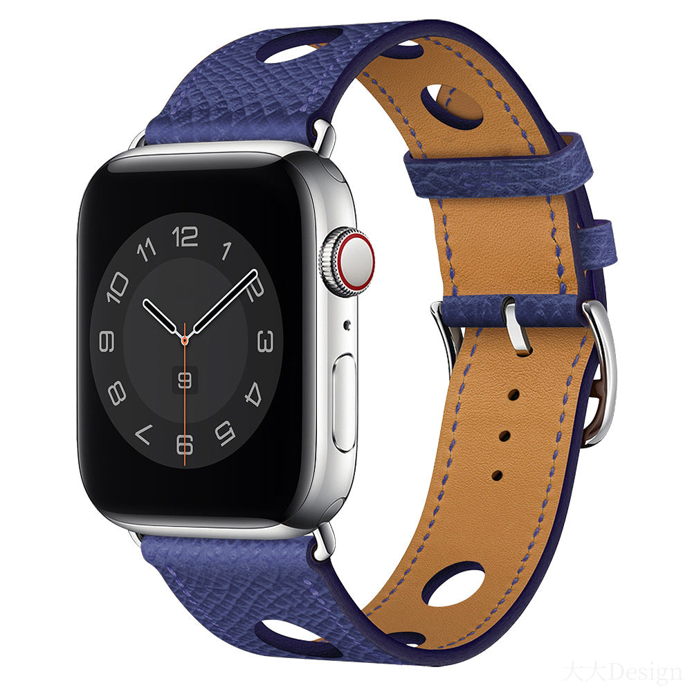 Genuine Leather Watch Band with Holes, Suitable for Apple Watch