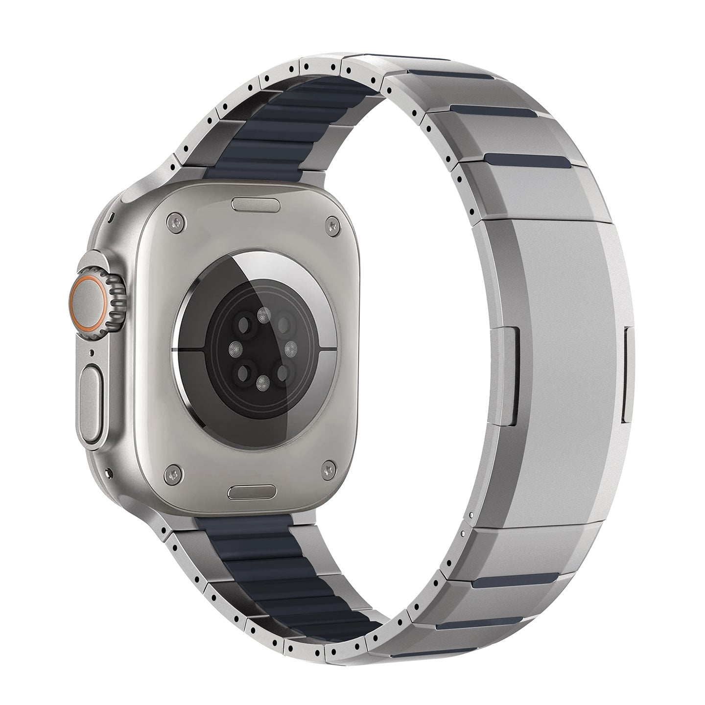 Curved Two-Tone Stainless Steel Watch Band With Side-Release Buckle