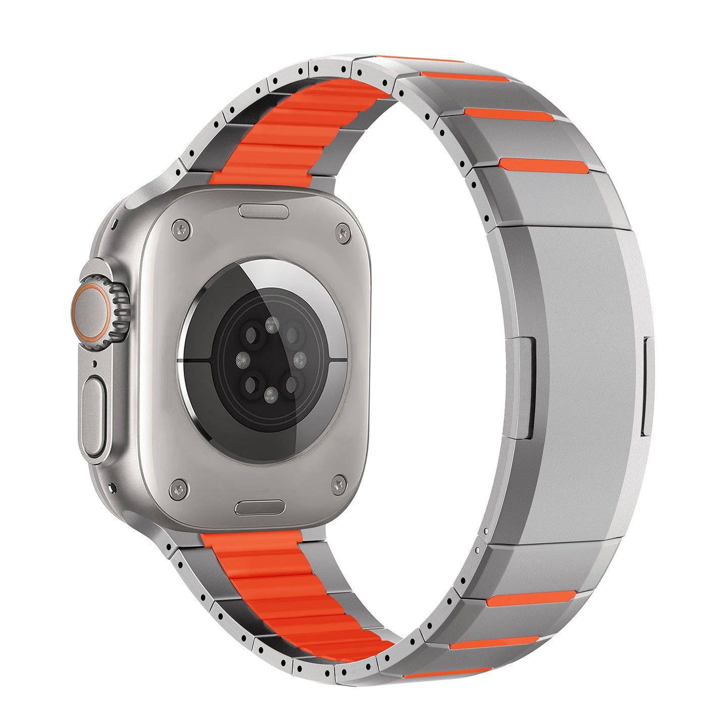 Curved Two-Tone Stainless Steel Watch Band With Side-Release Buckle