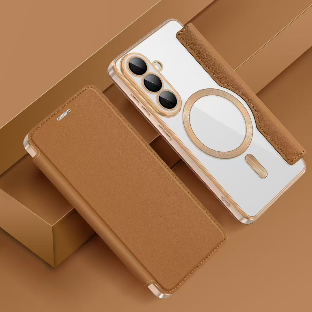 Flip Leather Case, Electroplated Magnetic Samsung Case