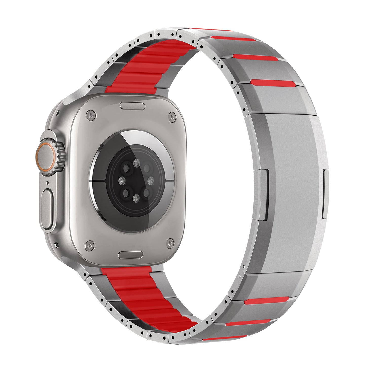 Curved Two-Tone Stainless Steel Watch Band With Side-Release Buckle