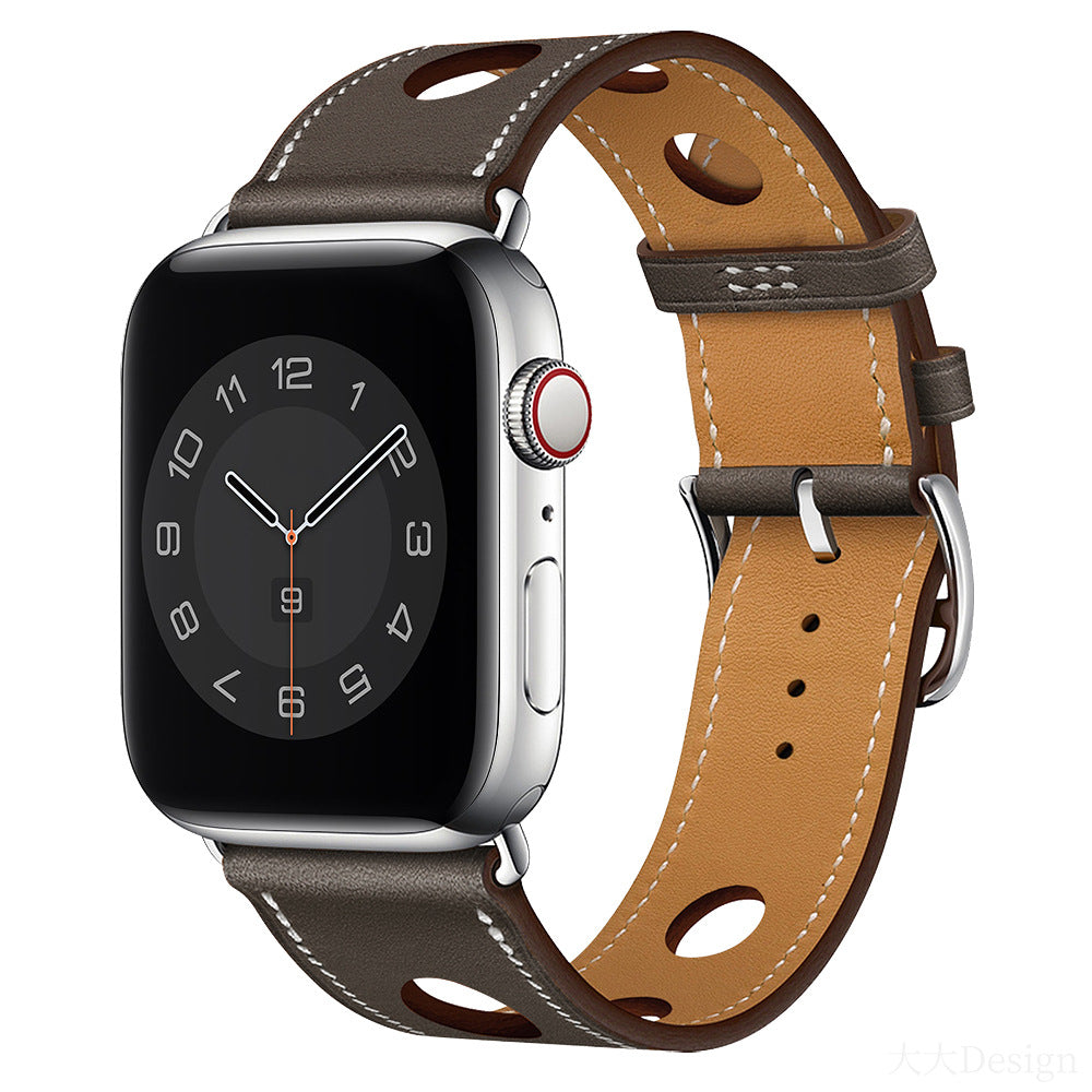 Genuine Leather Watch Band with Holes, Suitable for Apple Watch