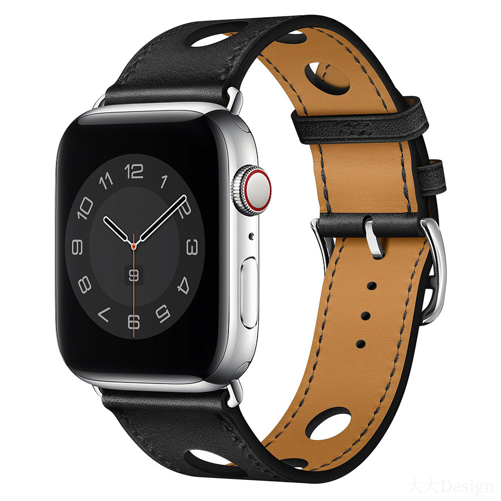 Genuine Leather Watch Band with Holes, Suitable for Apple Watch