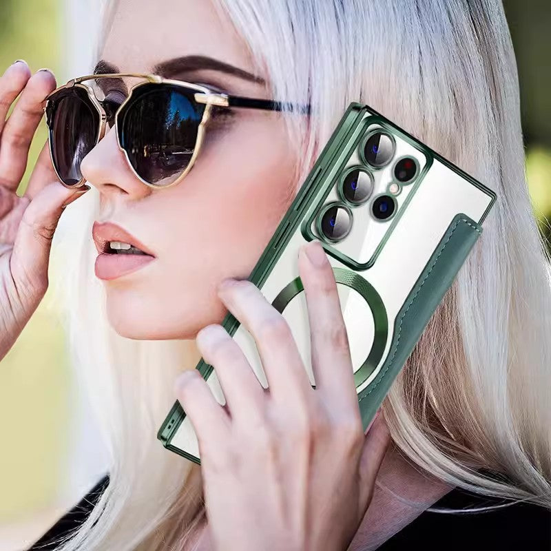 Flip Leather Case, Electroplated Magnetic Samsung Case