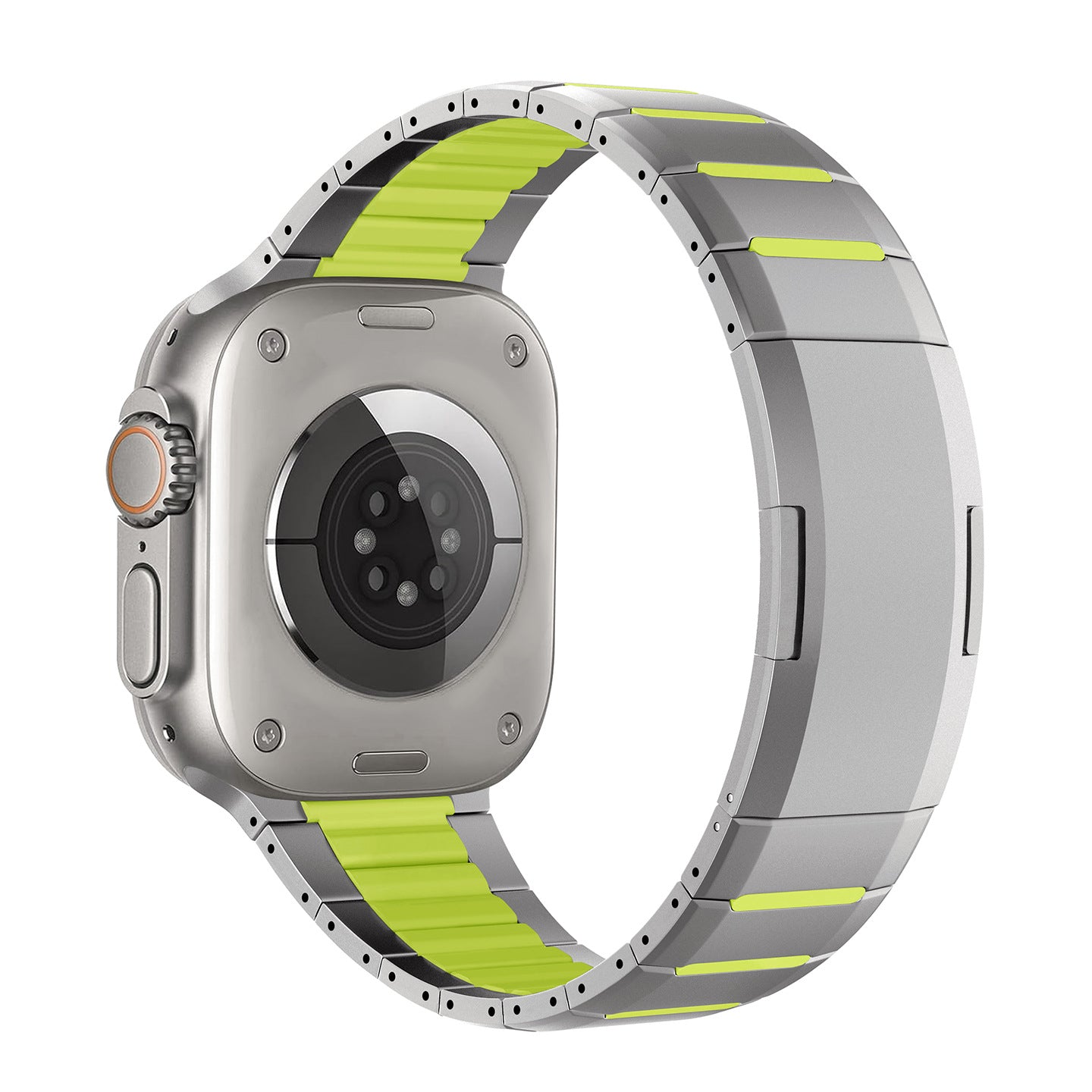 Curved Two-Tone Stainless Steel Watch Band With Side-Release Buckle