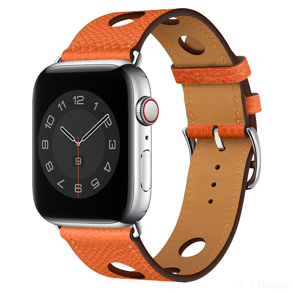 Genuine Leather Watch Band with Holes, Suitable for Apple Watch