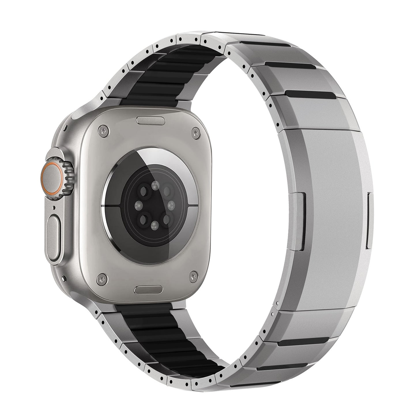 Curved Two-Tone Stainless Steel Watch Band With Side-Release Buckle